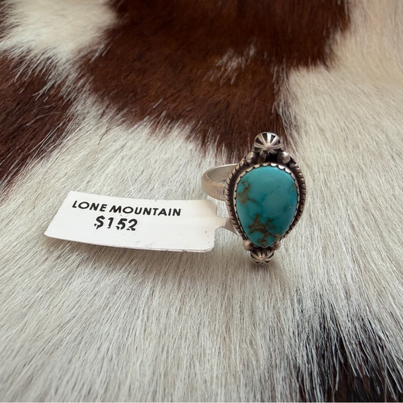 ❤️ Lone Mountain Turquoise Navajo Style Sterling Unisex ADJ Ring Sz 6 to 9 - Picture 11 of 15